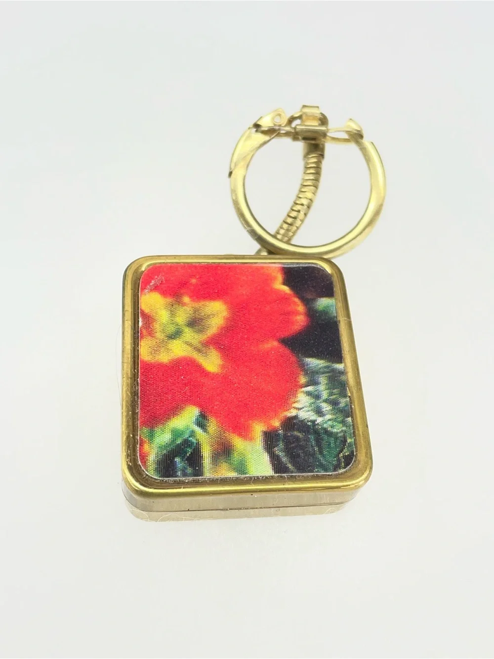Gold-Tone Floral Key & Card Holder Keychain - Red Floral Accent
